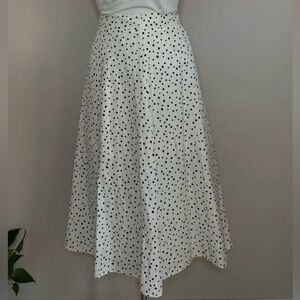 LOFT White and Black Polka Dot A-Line Skirt